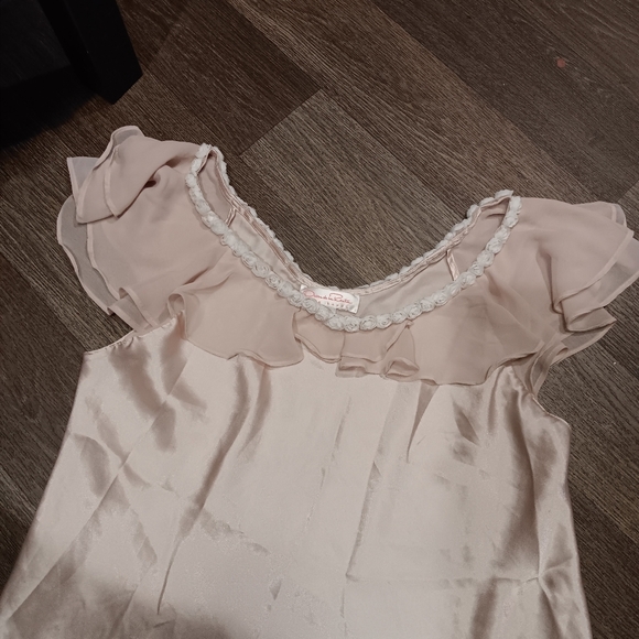 Y2k Oscar de la Renta Cream Satin Ruffle Chemise - Picture 7 of 8